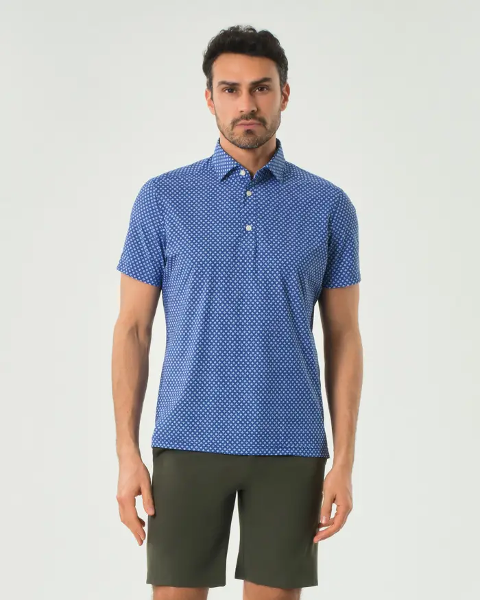 Rodolfo Pellizzari Polo Pellizzari blu royal in tessuto tecnico hyper comfort micro fiorellino
