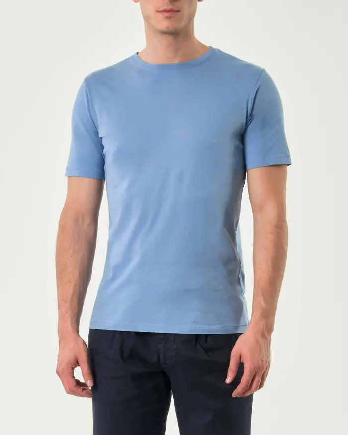 Rodolfo Pellizzari T-shirt mezza manica Pellizzari azzurra in pima cotton peruviano