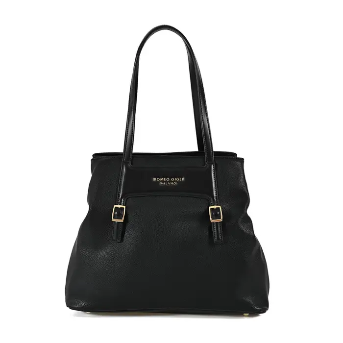 ROMEO GIGLI MILANO Borsa a spalla da donna nera con fibbie decorative UNICA
