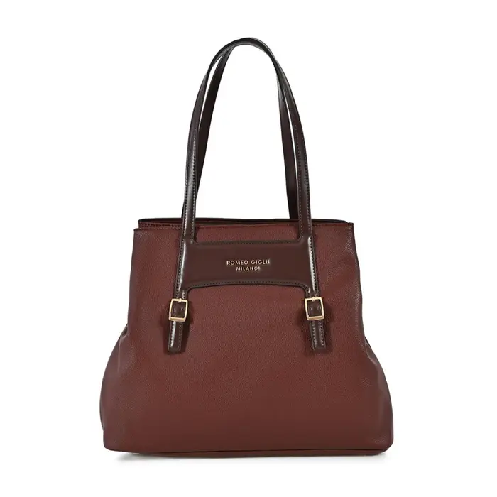 ROMEO GIGLI MILANO Borsa a spalla da donna marrone con fibbie decorative e logo UNICA