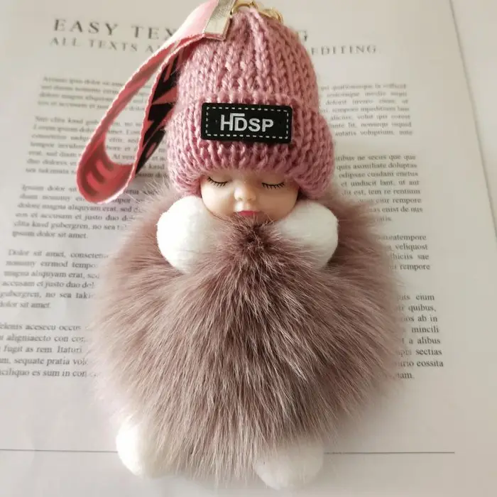 Rongxing Ciondolo portachiavi per auto con bambola in peluche con ciondolo borsa per ragazza alla moda colore grigio chiaro