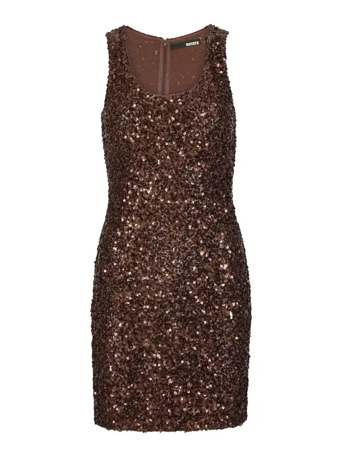 Rotate Birger Christensen Abito Corto Smanicato Con Paillettes Marrone