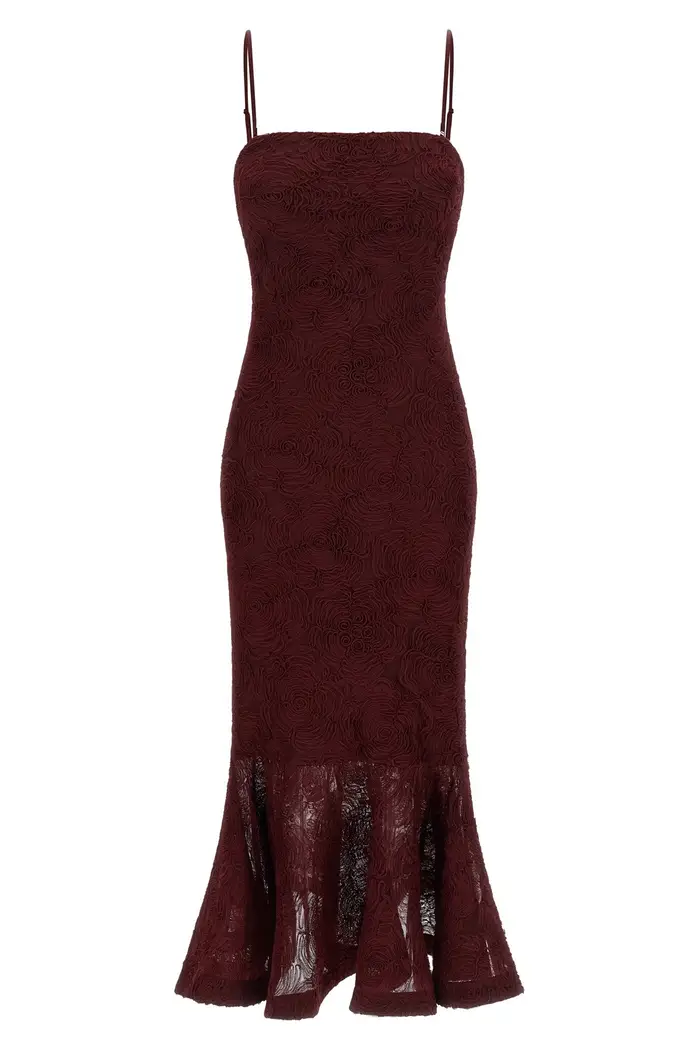 ROTATE BIRGER CHRISTENSEN Abito Flower Mesh Flounce Bordeaux