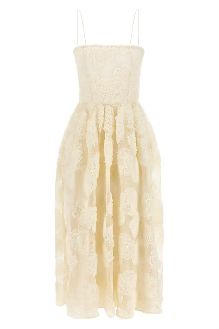 ROTATE BIRGER CHRISTENSEN Abito Flower Mesh Midi Bianco