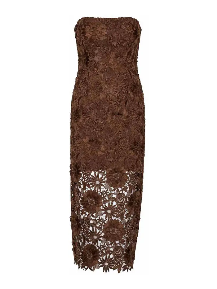 Rotate Birger Christensen Abito midi marrone con pizzo floreale