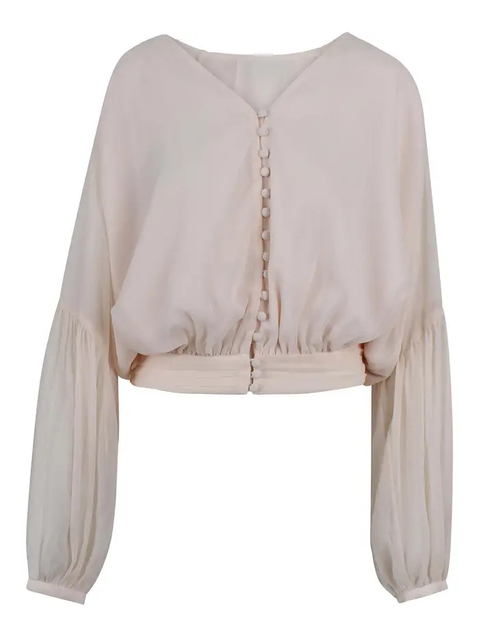Rotate Birger Christensen Blusa con bottoni drappeggiata Beige