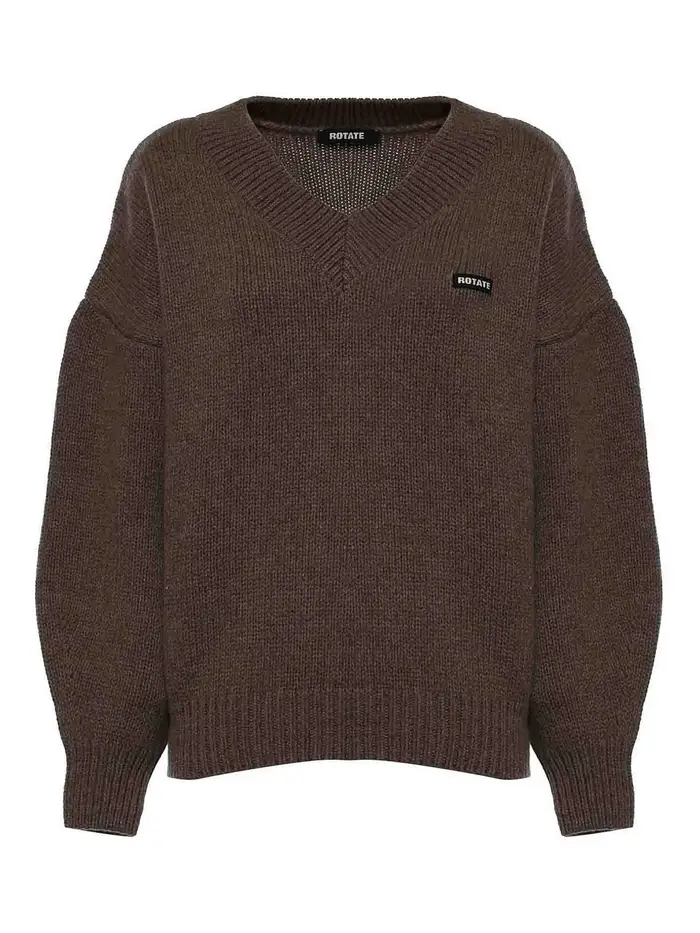 Rotate Birger Christensen Maglione In Lana Con Logo Marrone