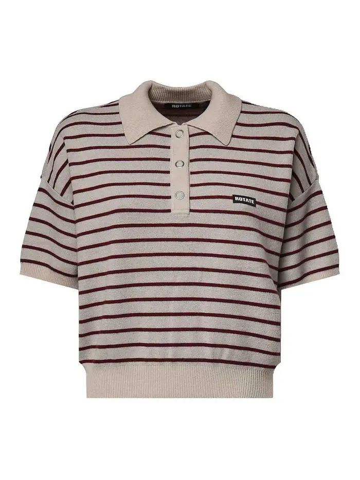 Rotate Birger Christensen Polo a righe attillate Tortora