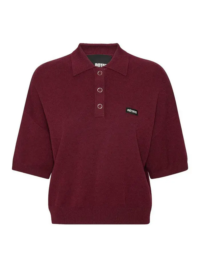 Rotate Birger Christensen Polo bordeaux con patch con logo Rosso Scuro