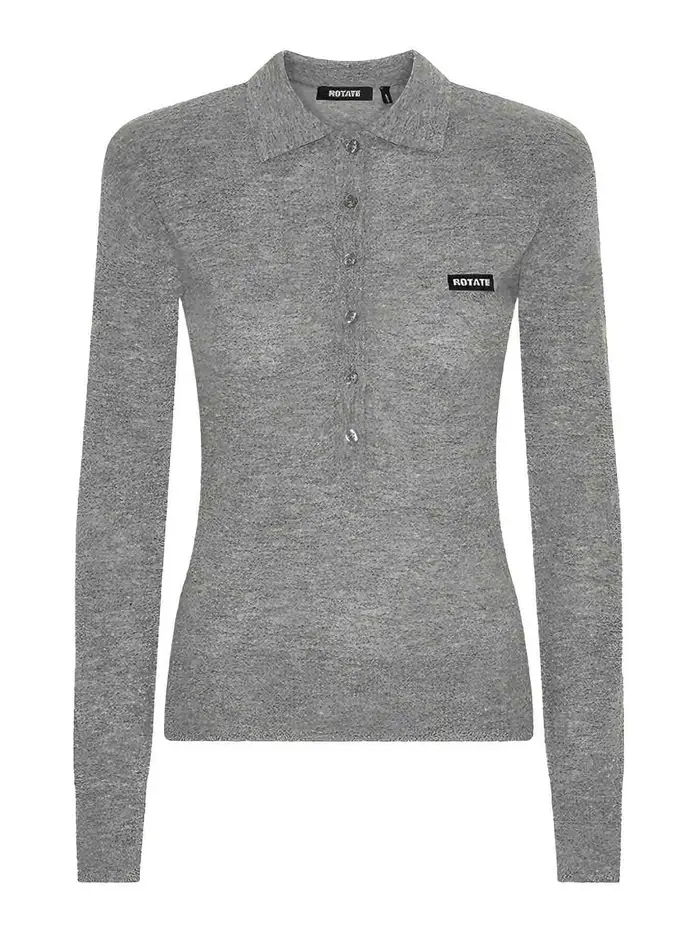 Rotate Birger Christensen Polo In Lana Con Logo Grigio