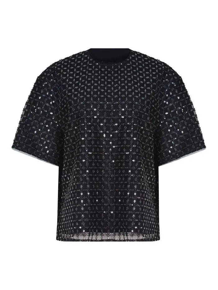 Rotate Birger Christensen T-shirt realizzata in poliestere Nero