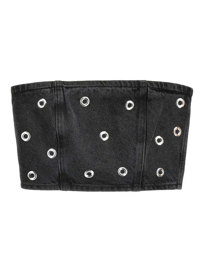 Rotate Birger Christensen Top in denim tempestato Nero