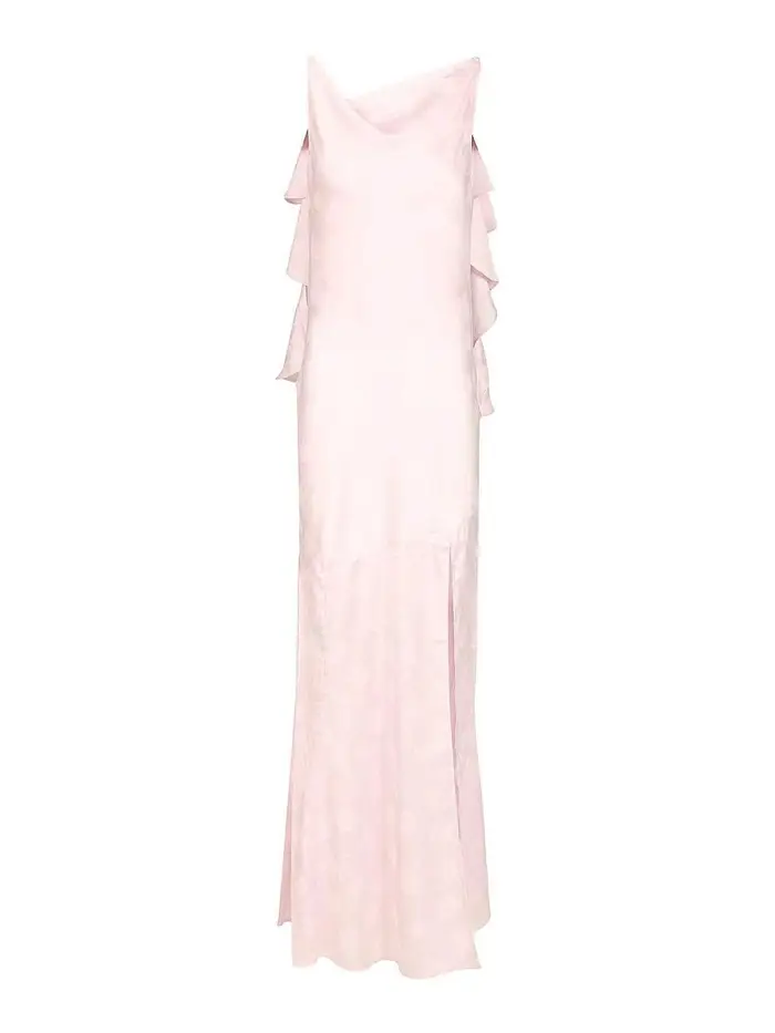 Rotate Birger Christensen Vestito lungo in raso jacquard Rosa