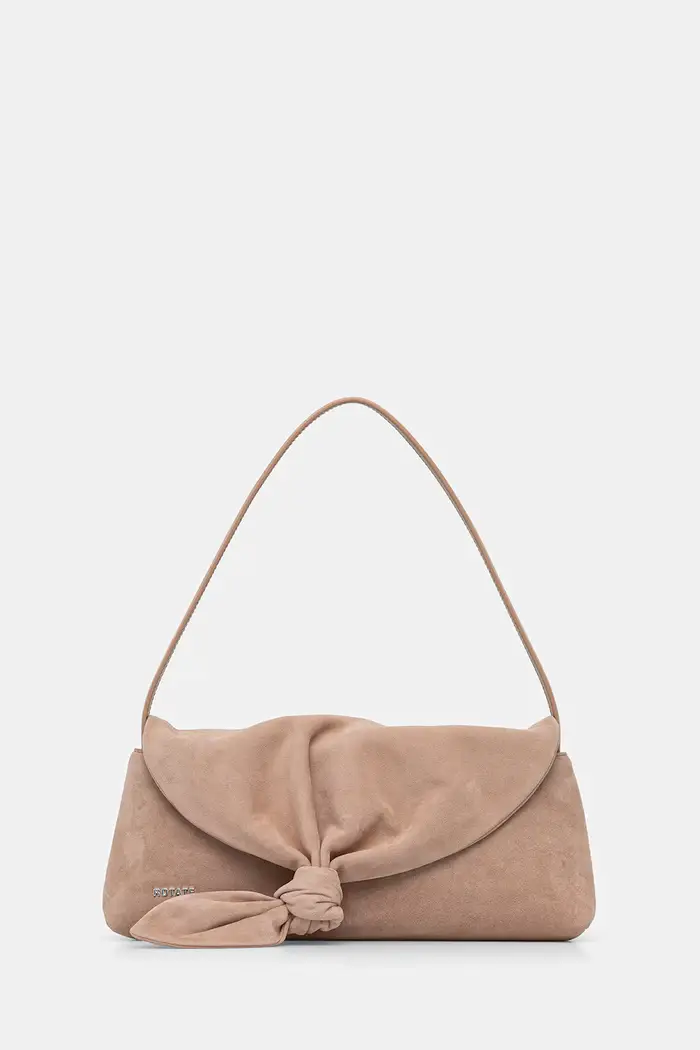 borsa baguette da donna in camoscio Beige