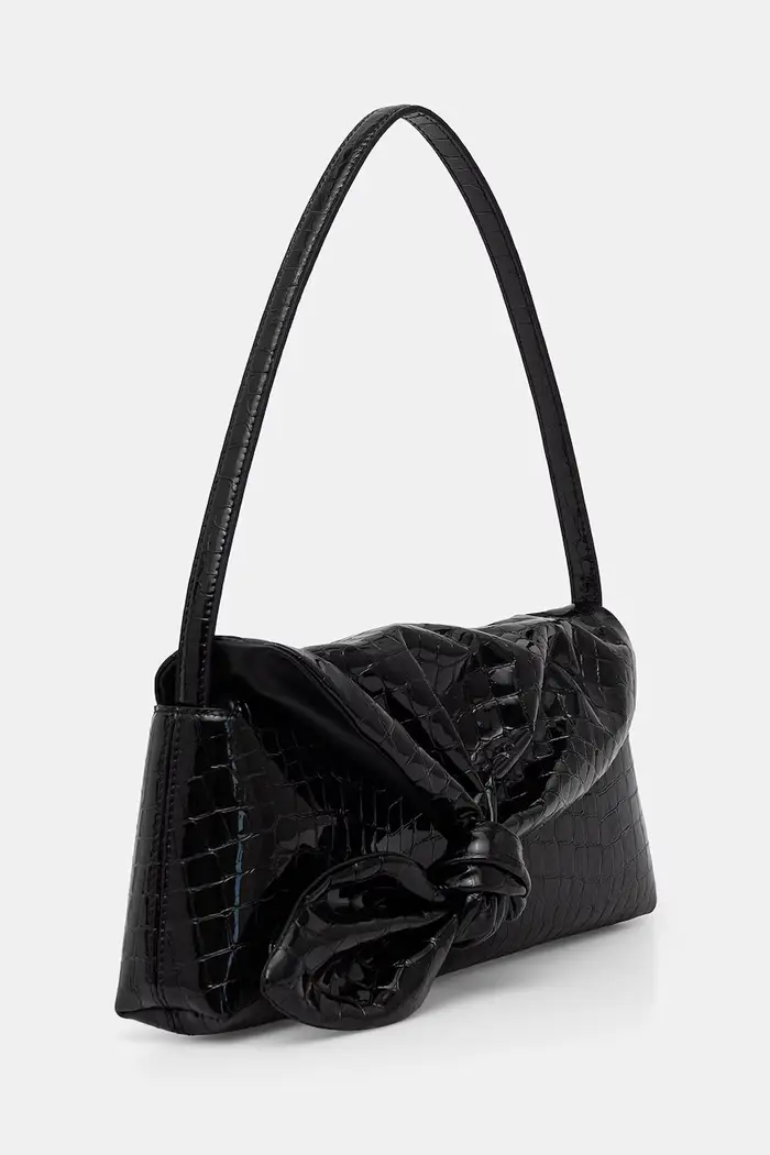 borsa baguette da donna in pelle Nero