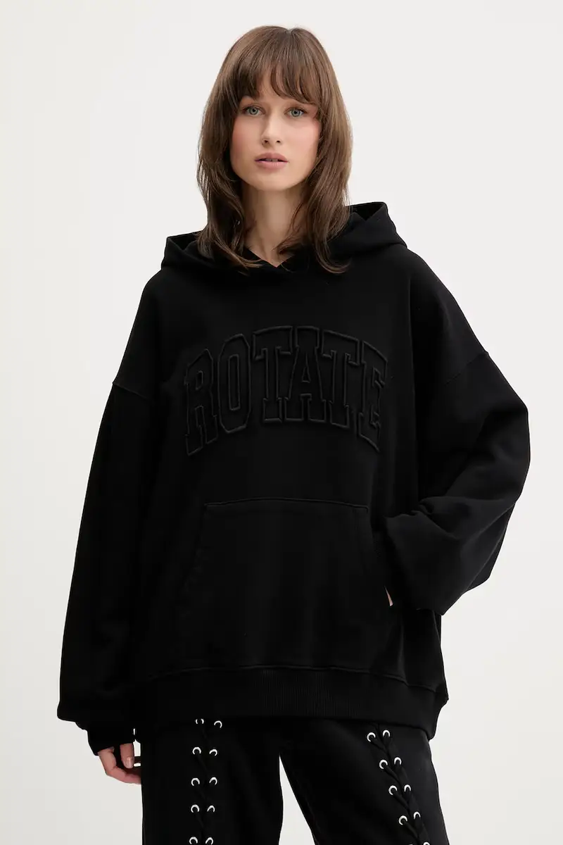 Rotate felpa in cotone donna colore nero con cappuccio con applicazione 115084100