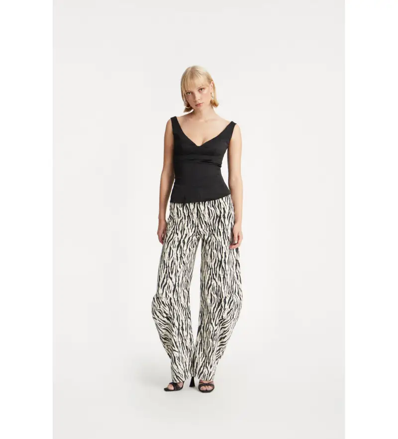 Rotate per donna 114339858 pantaloni bianchi di Cassandria, Bianco, Casual, Cotone biologico, Sostenibile Nero