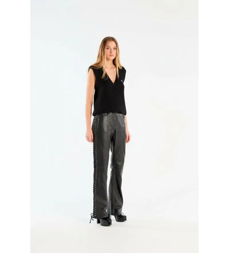 Rotate per donna. 115133100 Pantaloni Rotta neri, Nero, Casual, Pelle