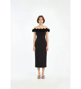 Rotate per donna 115690100 Abito midi in crêpe nero a fiori, Da sera, Senza maniche / cinghie, Polister riciclato, Sostenibile