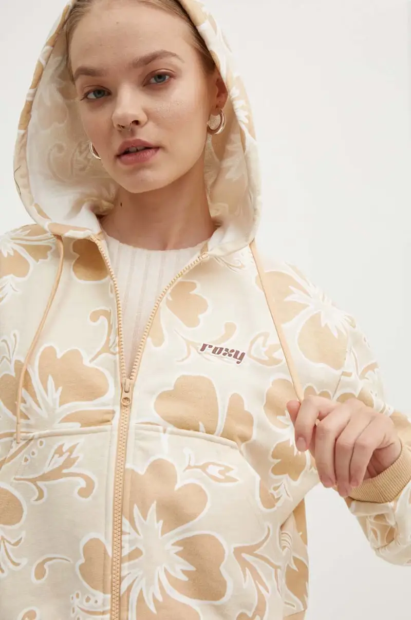 Roxy felpa in cotone RETRO donna colore arancione con cappuccio ERJFT04846