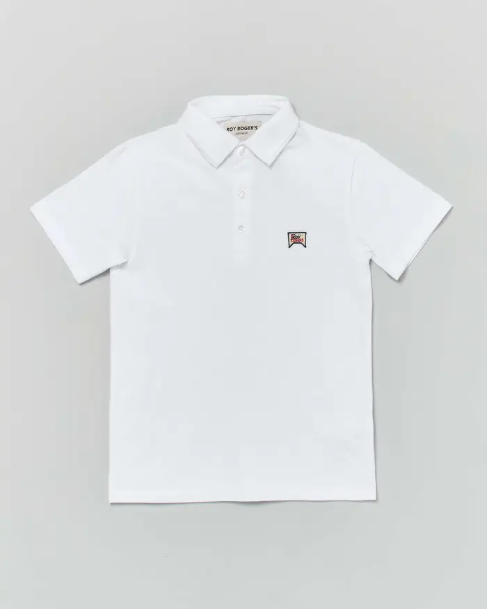 Polo bianca Roy Roger s mezza manica in piquè di cotone con logo ricamato