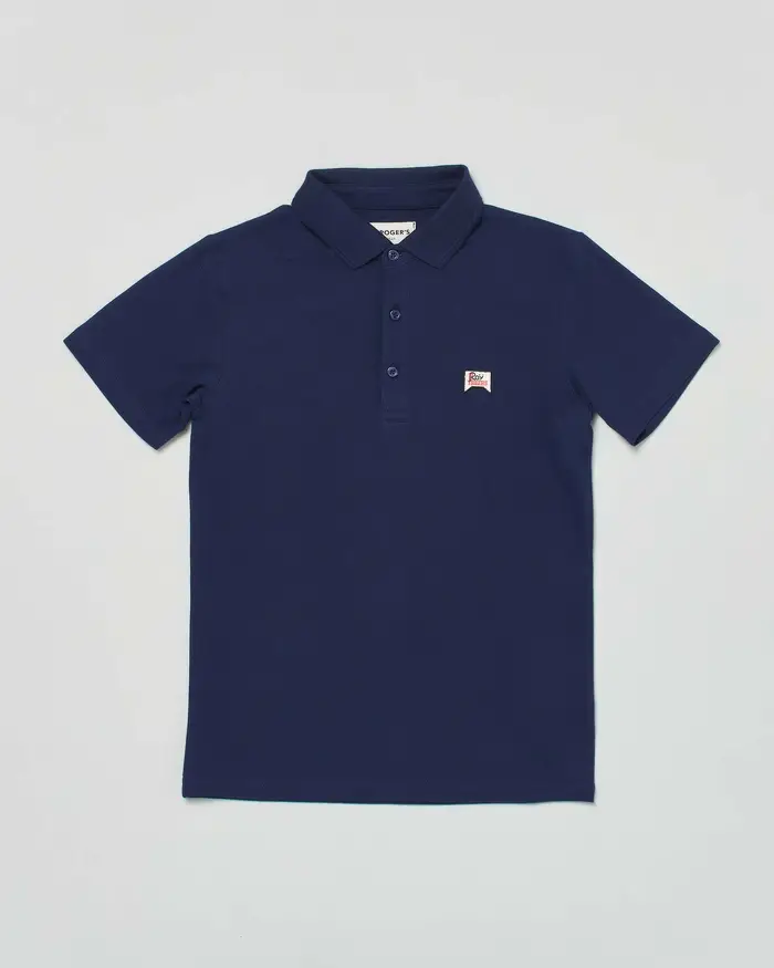 Polo blu Roy Roger s mezza manica in piquè di cotone con logo ricamato