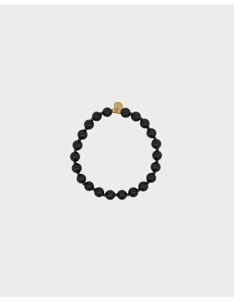 Rue Des Mille Bracciale base agata nera e zirconi milky Charmbar in argento dorato CB-BR 06 N