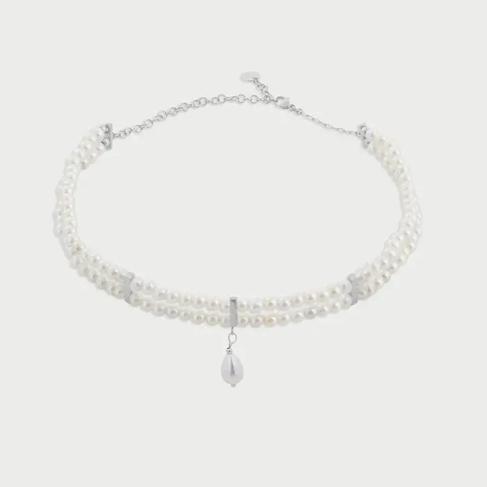 RUE DES MILLE Choker Elastico Doppio Filo Pearl Drop