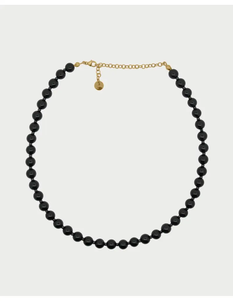 Rue Des Mille Girocollo base agata nera e zirconi milky Charmbar in argento dorato CB-GR 11 N