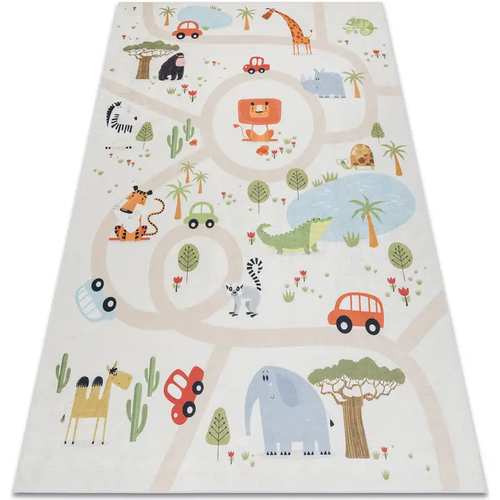 Tappeti Rugsx Tappeto lavabile BAMBINO 1165 Zoo per bambini Beige