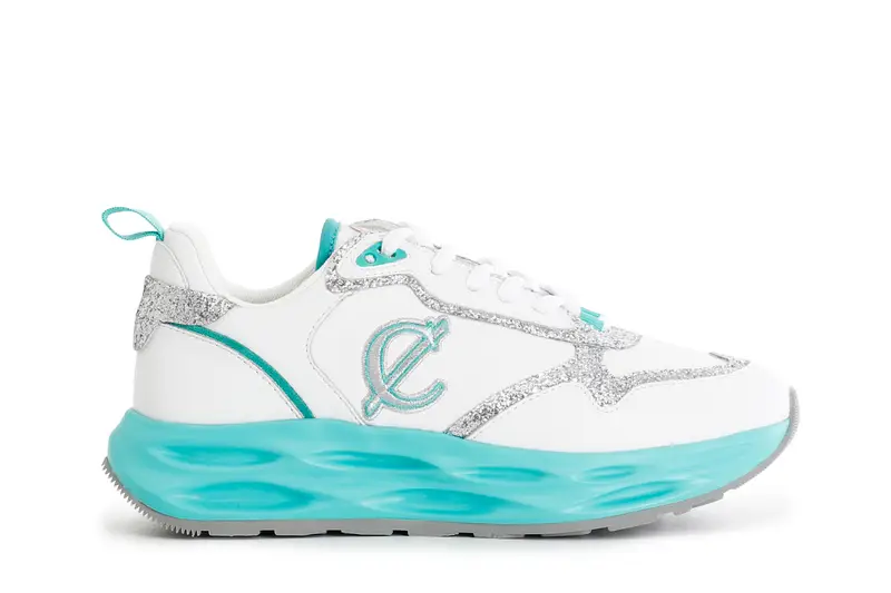 CafèNoir runnng con riporti glitter e fondo colorato bianco/verde