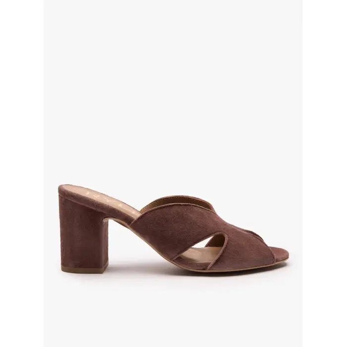 Ryłko Mules con tacco in pelle scamosciata donna Marron