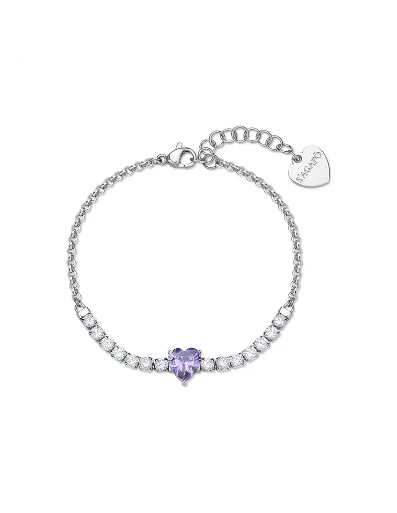 S'Agapo By Brosway Bracciale S'AGAPO Dazzly SDZ153 in acciaio 316L con cristalli e cuore colore ametista