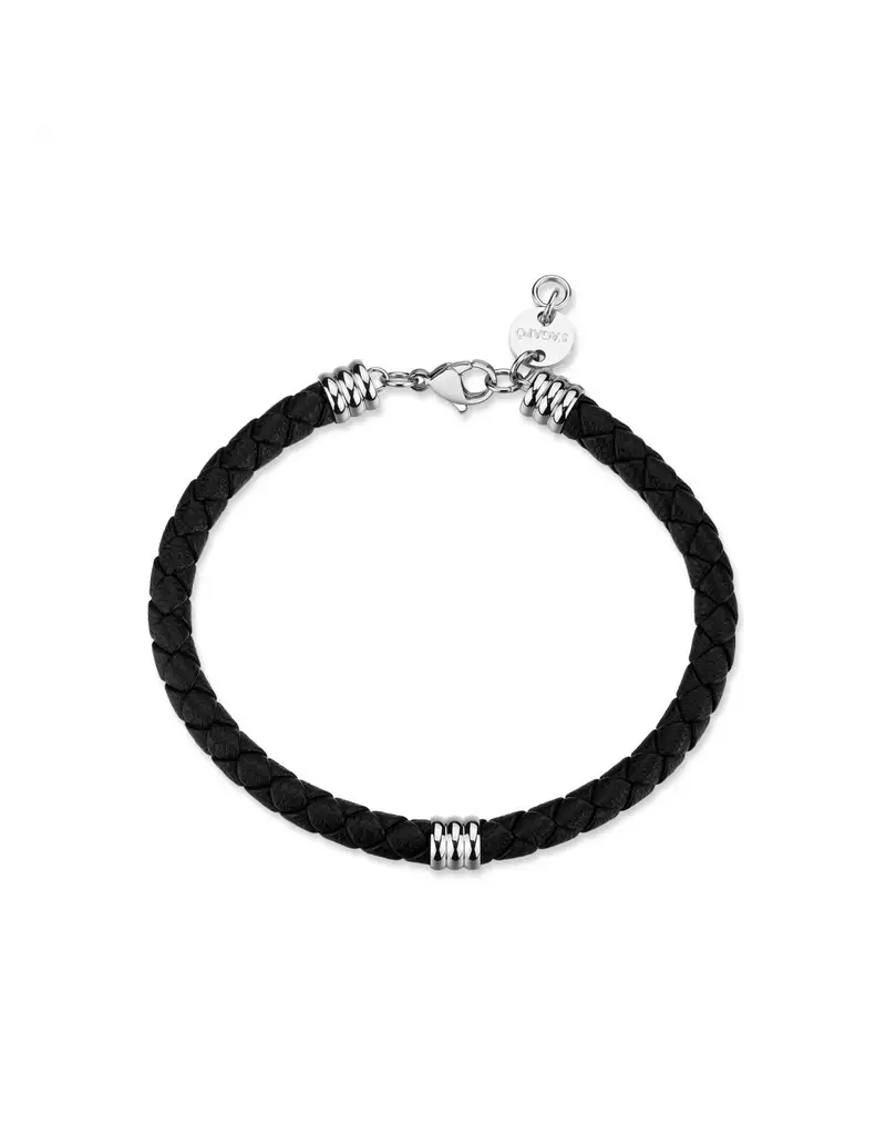 S'Agapo By Brosway Bracciale Uomo S'AGAPO Nomad SNO12 in pelle nera intrecciata con elementi in acciaio 316L