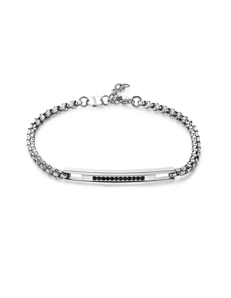 S'Agapo By Brosway Bracciale Uomo S'AGAPO' PROUD in Acciaio 316L SPD17 Catena Rolo quadrata e centrale con cristalli neri