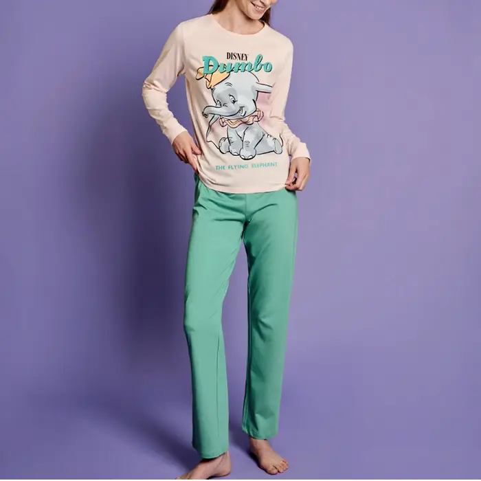 Sabor Pigiama dumbo 3831 lungo in fresco cotone donna panna