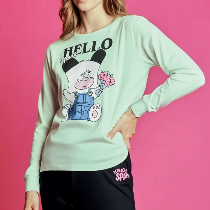 Sabor Pigiama lungo fresco cotone hello spank 3834 donna verde chiaro