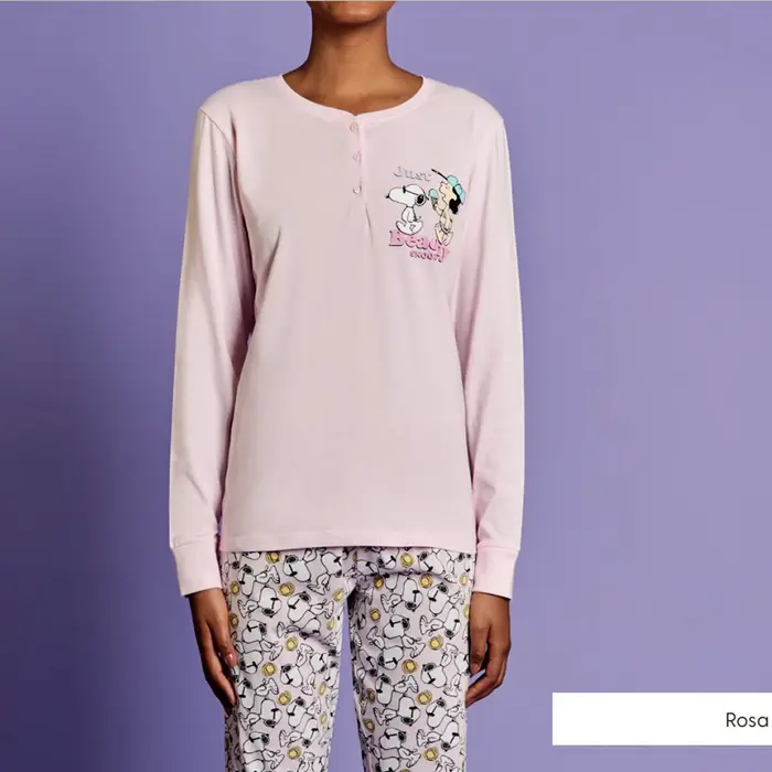 Sabor Pigiama lungo snoopy 3850 fresco cotone donna bianco