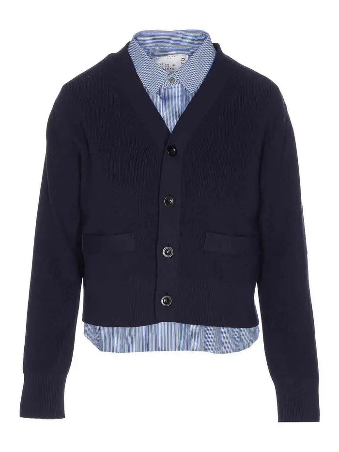 Sacai Cardigan in cotone Popeline X Blu