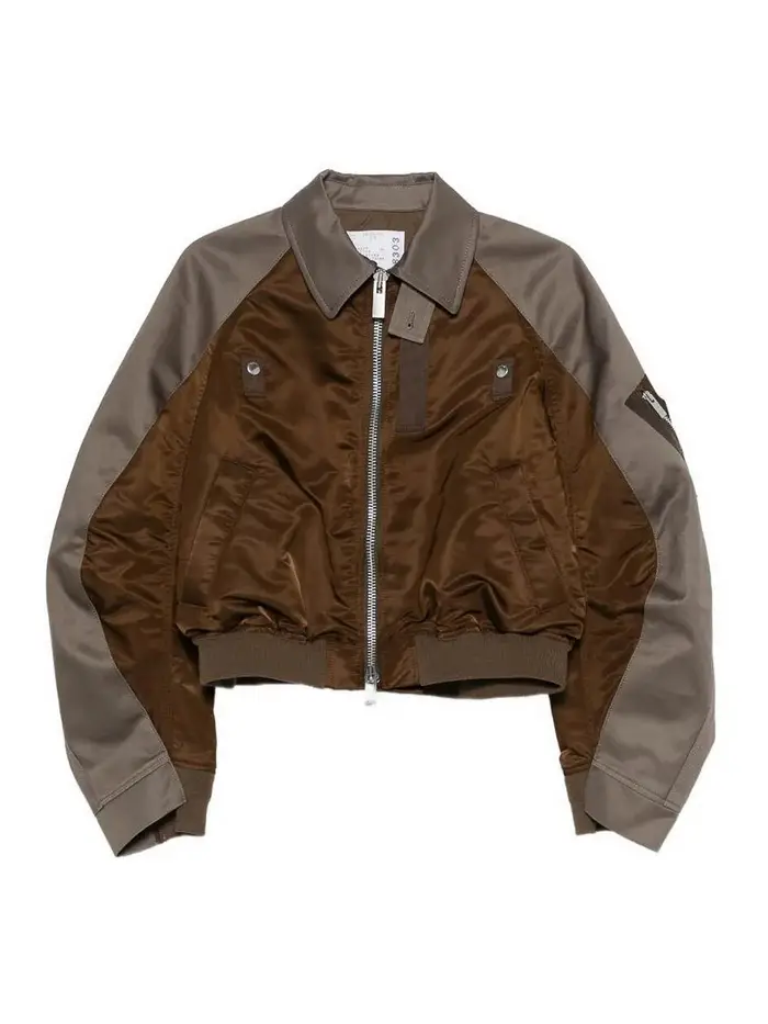 Sacai Giubbotto in twill di cotone chino x nylon Marrone