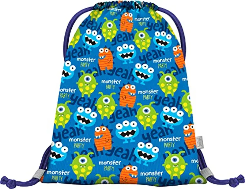 Baagl Sacca da ginnastica per asilo, borsa sportiva per ragazzi, ragazze, sacca sportiva per bambini, Mostri