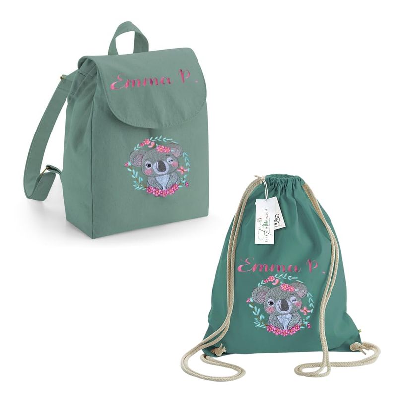 Generic BRAND Sacca Zainetto Cotone Verde Personalizzabile