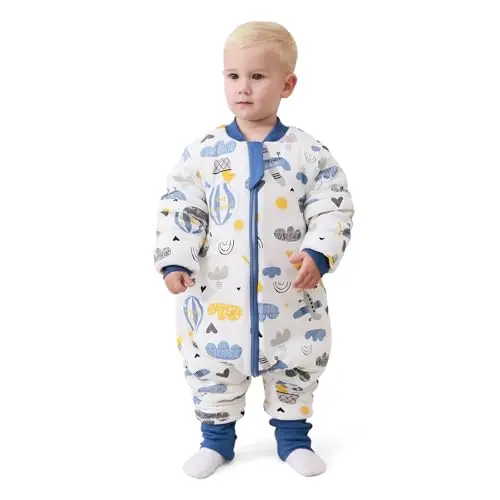 Mosebears Sacco nanna per neonato con gambe e imbottitura calda per l'inverno, maniche rimovibili, unisex, modello Blue Plane, 6