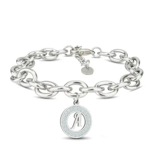SAGA GIOIELLI SAGA GIOIELLI® Bracciale Donna Catena Iniziali Cristalli Acciaio