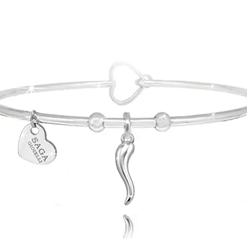 SAGA GIOIELLI BRACCIALE DONNA CORNO PORTAFORTUNA ACCIAIO