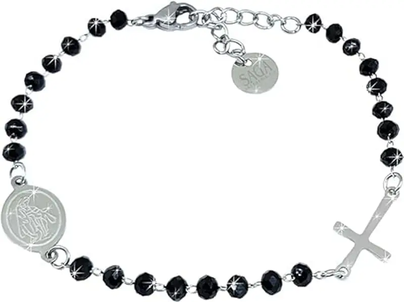 SAGA GIOIELLI SAGA GIOIELLI® Bracciale Donna Uomo Rosario Cristalli Neri Acciaio