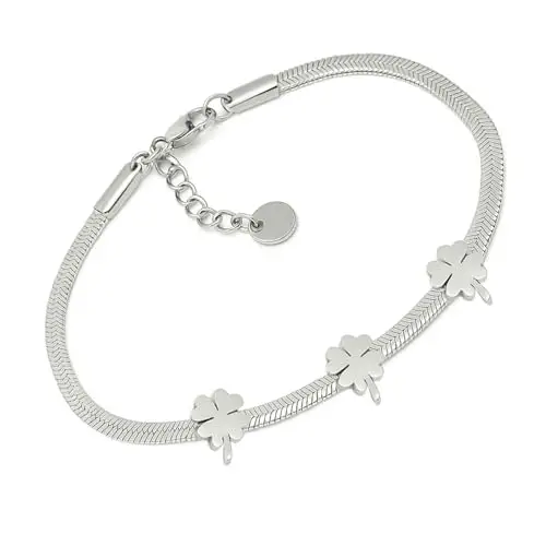 SAGA GIOIELLI SAGA GIOIELLI® Bracciale Unisex Donna Uomo Piattina Dorata Argentata Lunghezza Regolabile Quadrifoglio Portafortuna