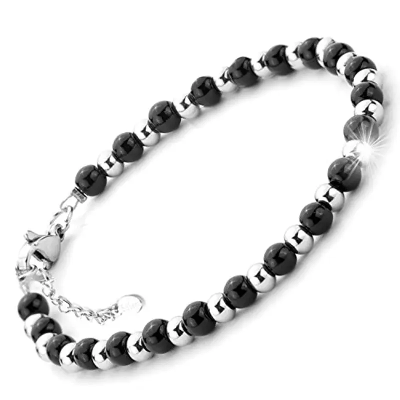 SAGA GIOIELLI BRACCIALE UOMO DONNA SFERE 4 MM LUNGHEZZA 18 + 3 CM ACCIAIO