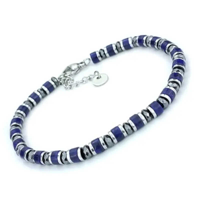 SAGA GIOIELLI SAGA GIOIELLI® Bracciale Uomo Rondelle Pietre Dure Acciaio (LAPISLAZZULI E CRISTALLI)