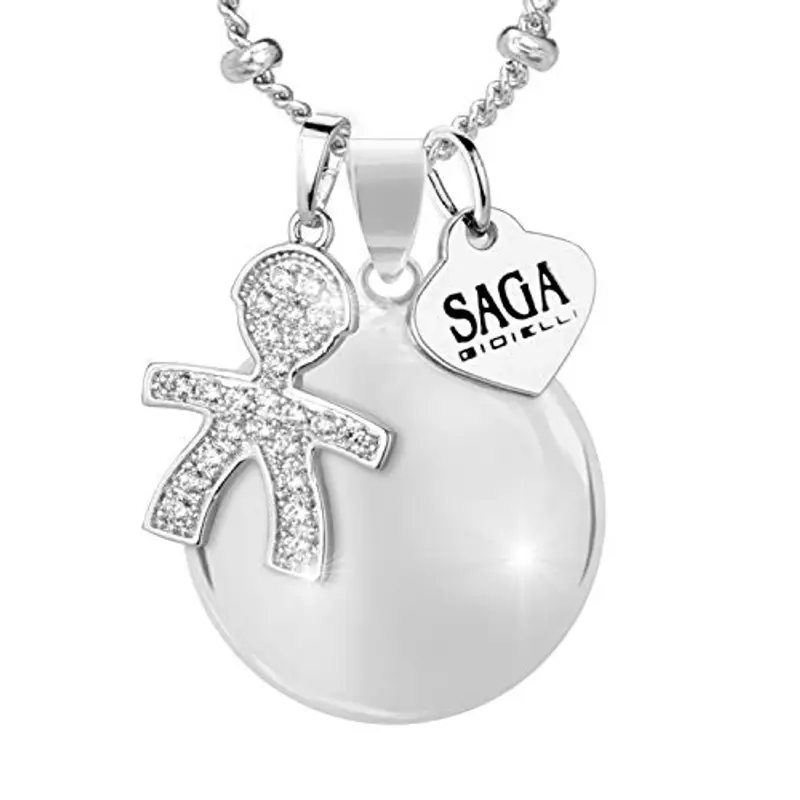 SAGA GIOIELLI SAGA GIOIELLI® COLLANA CHIAMA ANGELI GRAVIDANZA BOLA MESSICANA CHARM BAMBINO BABY BOY CRISTALLI